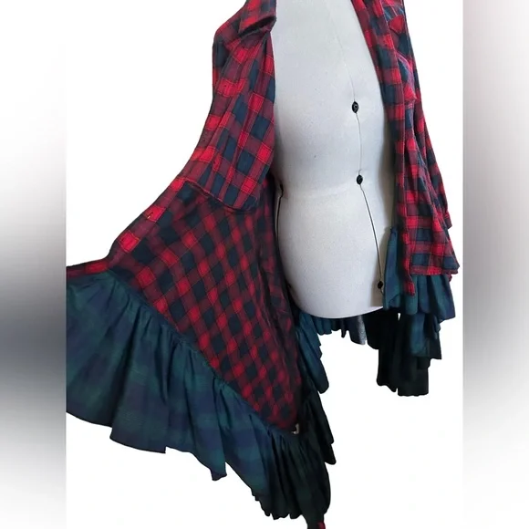 Unique plaid dress/trenchcoat in sz XL withe wide waist belt (C5) - Picture 9 of 9